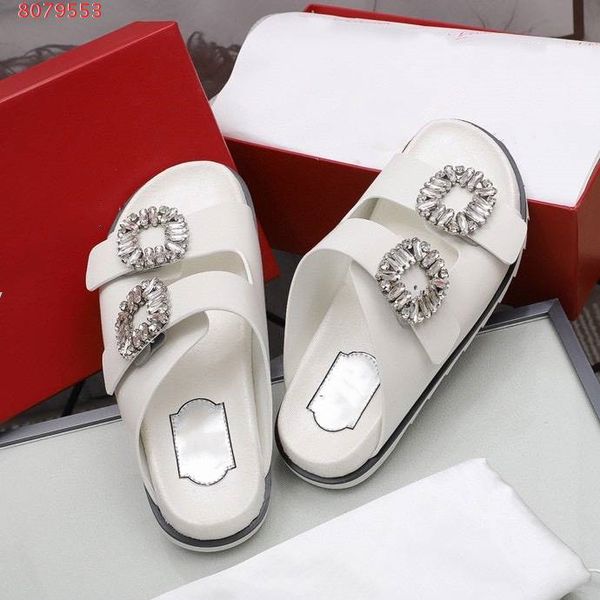 

women summer slippers slide strass buckle mules round toe crystal straps sandals fashion rubber sole flat slipper, Black