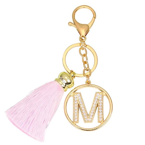 

keychains minimalist pink tassel gold rhinestone alphabet alloy key chain pendant bag accessorized with cute sweet keychain gift, Silver