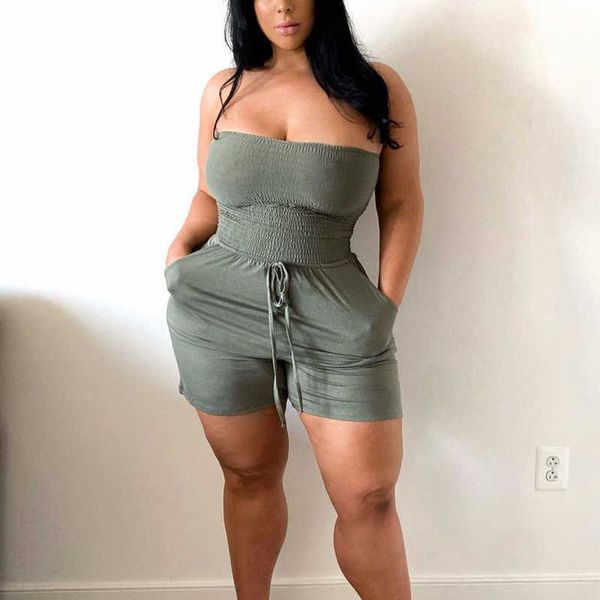 

off shoulder bandeau tube playsuit summer casual solid rompers 210702, Black;white