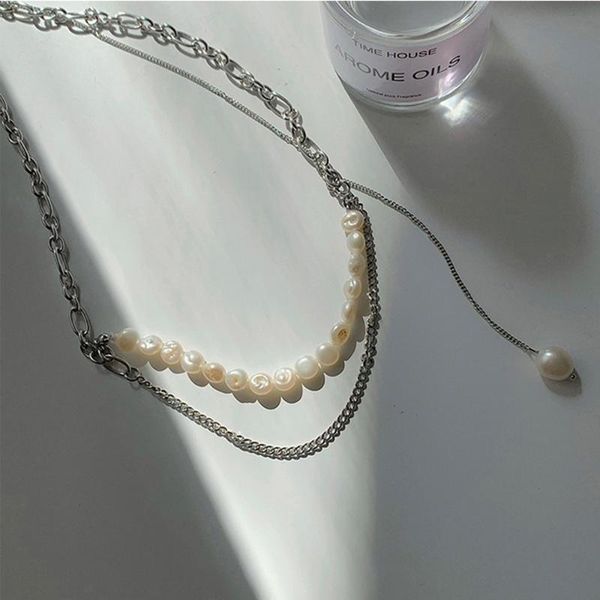 

chains south korea hip irregular pearl necklace retro the geometric casual/sporty punk women pendant jewelry party gift, Silver