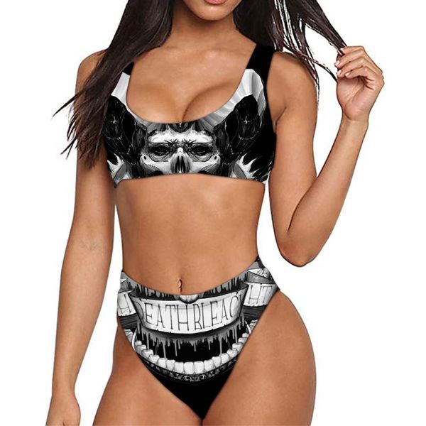 

one-piece suits punk summer women's black tight-fitting printed swimsuit suspenders dark casual top