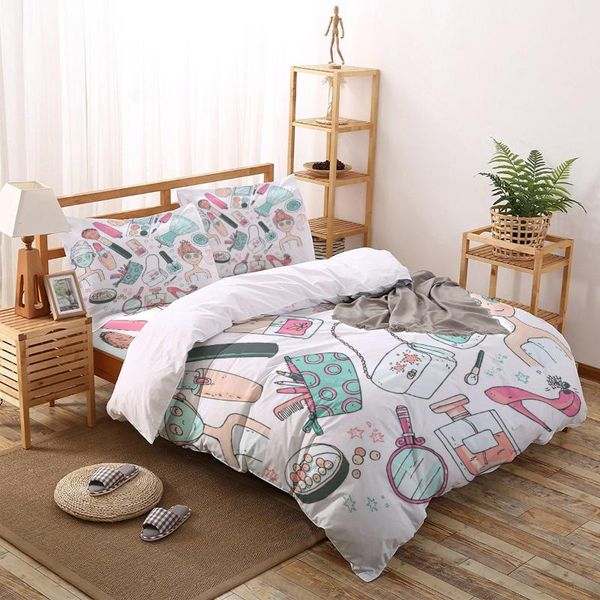 

bedding sets woman cosmetics nail polish set duvet cover fashion design bed printing pillowcase linen  size home textile