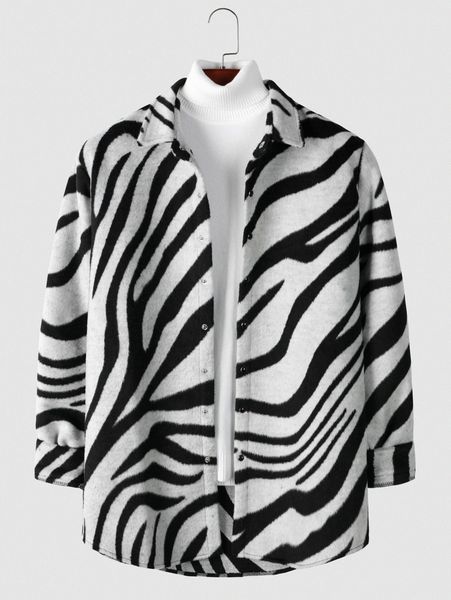 

men zebra striped print overcoat without sweater 55l6#, Black;brown