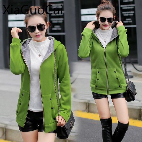 

women's jackets 2021 plus velvet hooded winter coats autumn and est korean female jacket cardigan for girls, Black;brown