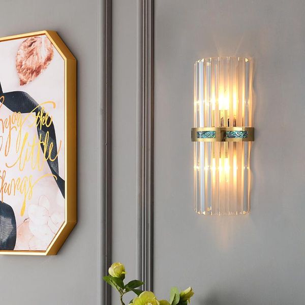 

wall lamp fss modern crystal golden light luxury strip simple living room bedroom bedside aisle