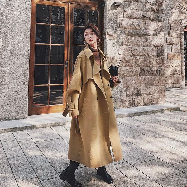 

women's wool & blends 2021 winter jacket autumn double-sided velvet woolen coat female high-end fashion hepburn wind, Black