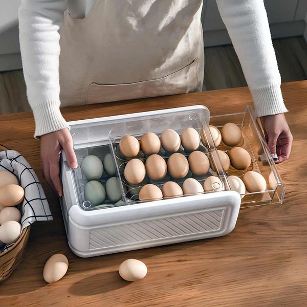 

storage bottles & jars restaurant refrigerator eggs stander 2-layer egg holder drawer type organizer large capacity container