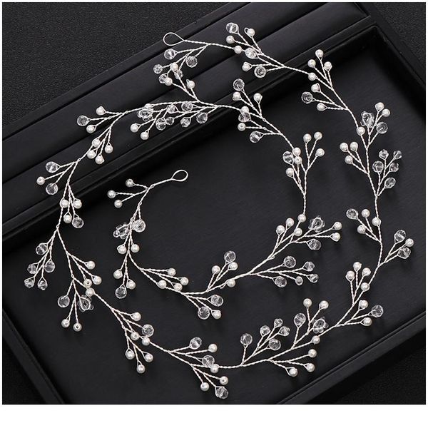 

wedding hair accessories handmade long headdress silver color crystal pearl headband tiara bridal wedding hair acc jllwsg