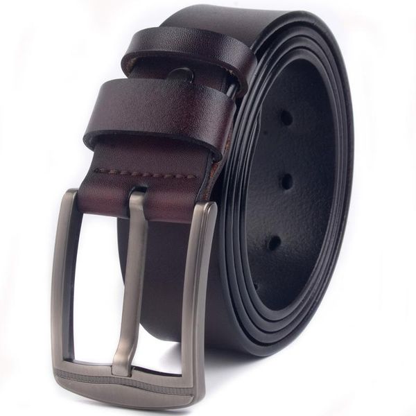 

belts whole cowhide men genuine leather belt alloy metal pin buckle designer waist strap male for jeans design, Black;brown