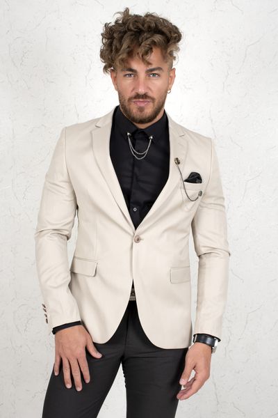 

beige men 's new season slim fit single button poliviscon blazer jacket 2002222 ppyv, White;black
