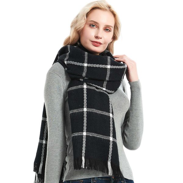 

autumn winter black and white red plaid cashmere scarf air conditioning shawl, Blue;black