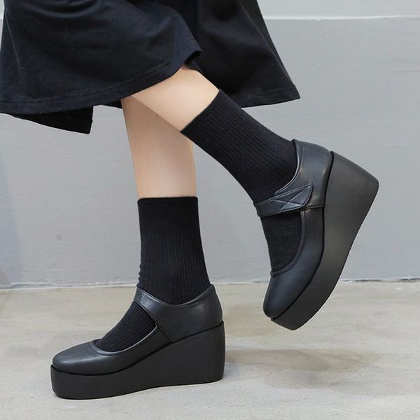 

dress shoes autumn female wedges mary janes shoes high heels black platform bombs chunky shoe zapatos mujer lolita 8703n hj5d