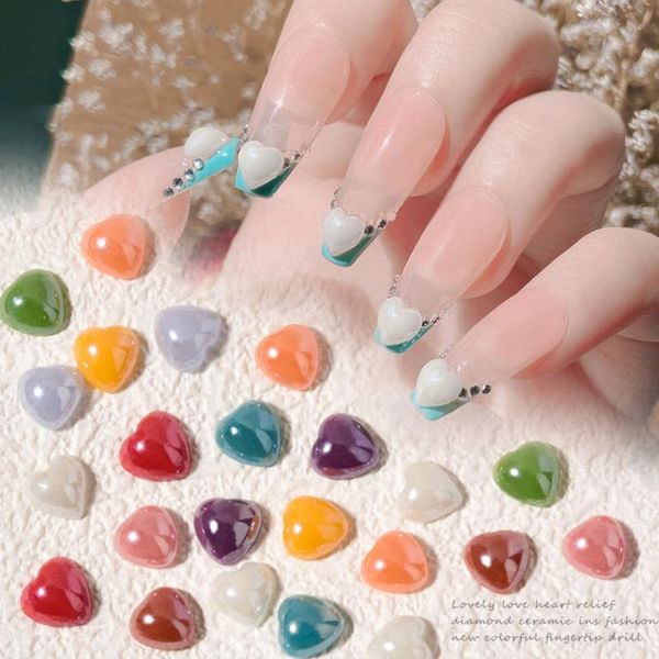 

nail art decorations peach heart shaped crystal glass rhinestone diy jewelry color ceramic mixed decoration manicure accessories, Silver;gold