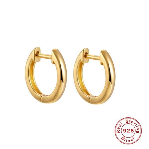 

hoop & huggie aide genuine 100% 925 sterling silver simple glossy korean short earrings for women men party accessories jewelry gift, Golden;silver