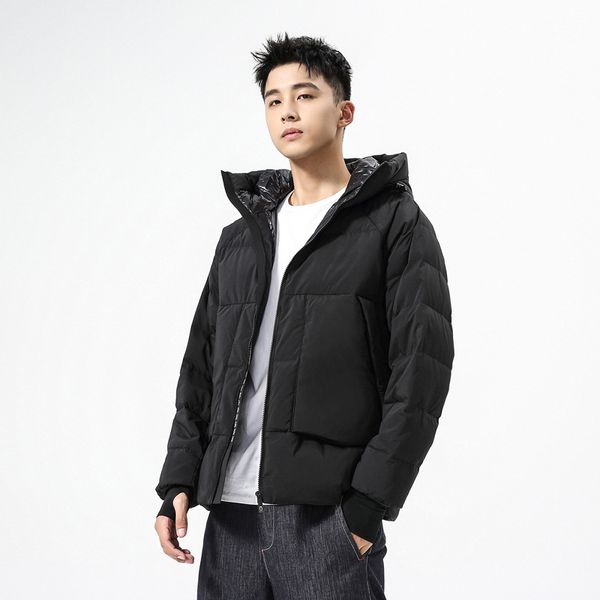

godlikeu jacket men short winter down loose hooded casual outdoor stylish thick coat clothes, Black