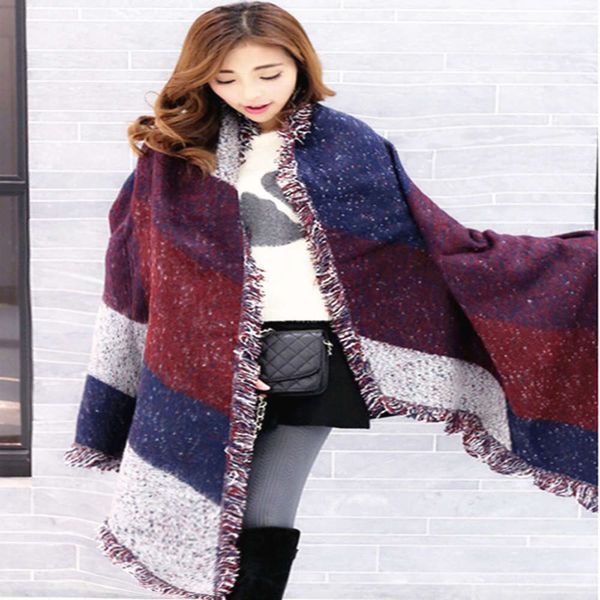 

winter women's shawl scarf color matching and thickening, versatile cape, Blue;gray