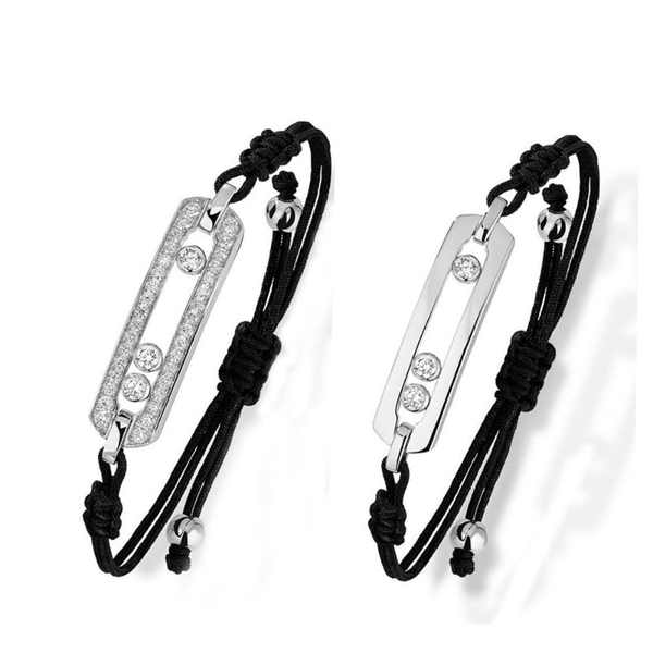 

s925 silver rolling black rope hand bracelet platinum plating not easy to fade fashion ladies luxury zircon jewelry gift, Golden;silver