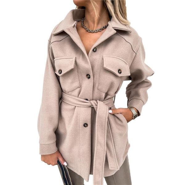 

women's wool & blends xingqing autumn women single-breasted woolen jacket elegant button pocket solid color coat retro lapel long sleev, Black