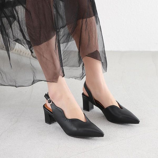 

dress shoes ymechic 2021 summer pointed toe buckle black beige office career ladies high heels women pumps slingbacks plus size 34-45