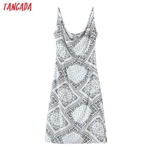 

tangada fashion women vintage print strap dress sleeveless backless female casual dress 1m25 210609, Black;gray