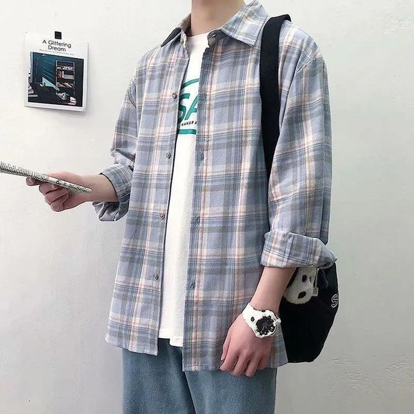 

men's casual shirts fashion plaid shirt men oversize high street japan basic short sleeve loose summer punk harajuku, White;black