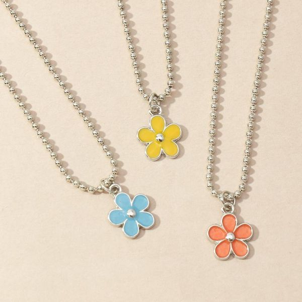 

pendant necklaces oil drop flower for women round bead chain necklace fashion girl neck chains blue yellow orange, Silver