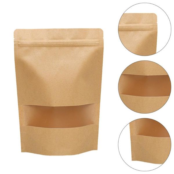 

gift wrap 50pcs kraft paper stand bags reusable window food tea sealing