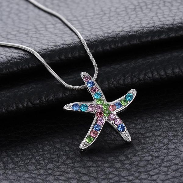 

pendant necklaces 1pc fashion rhinestone starfish necklace sea animal penadant chain friends jewelry gift, Silver