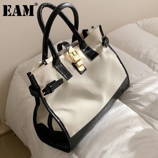 

shoulder bags [eam] women tote bag pu leather canvas personality all-match handbag crossbody fashion tide 2021 18a1581