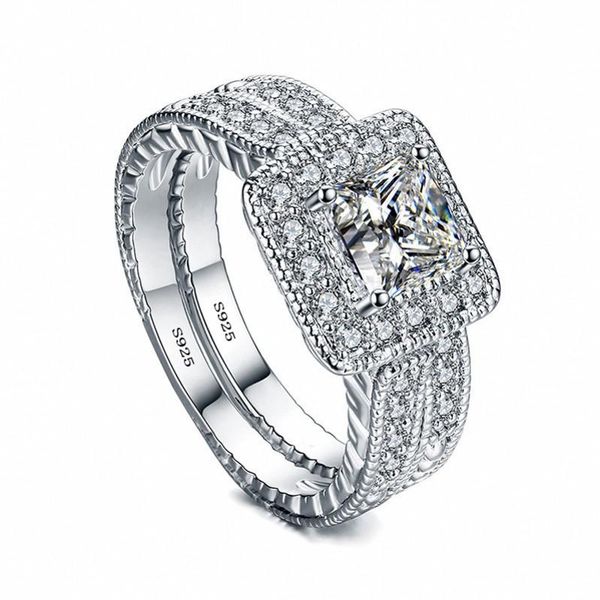 

cluster rings vintage bridal sets lab diamond ring 925 sterling silver jewelry engagement wedding band for women fine party accessory, Golden;silver