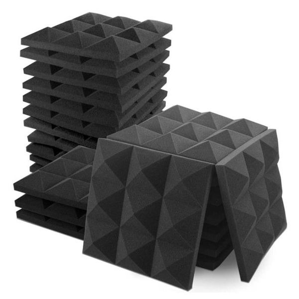 

trekking poles 24 pcs acoustic foam panels, pyramid recording studio wedge tiles, suitable for wall and ceiling decoration,5x 30x 30 cm