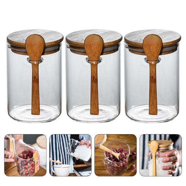

storage bottles & jars 3pcs glass sealed containers lid dried fruit sugar