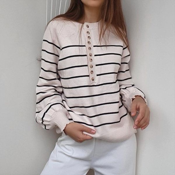 

spring autumn women buttons knitted womens sweater pullovers striped casual fashionable wild vintage lady knitwear sw6154, White;black