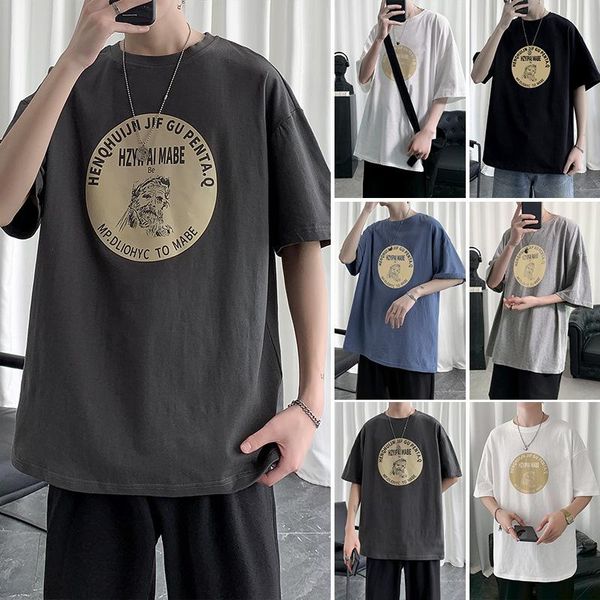 

men's t-shirts 2021 short-sleeved t-shirt hong kong style loose-fitting plus size half-length sleeves summer fashion brand, White;black