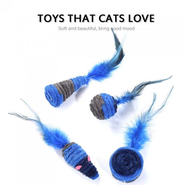 

cat toys kitten interactive scratching ball toy with feather fun activity pet game plush training supplies product