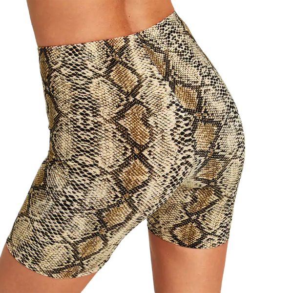 

leopard/snakeskin print bodycon yoga shorts women high waist skinny fitness gym running cycling shorts casual sports shorts, Black