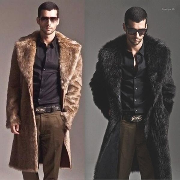 

men's trench coats fur jacket casual fashion coat winter warm long leather, Tan;black