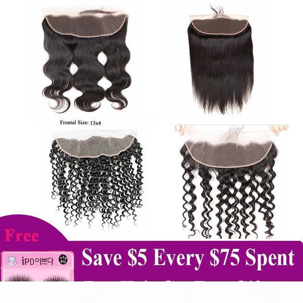 

ear to ear lace frontal closure straight body deep water wave malaysian brazilian remy human hair transparent frontal 13*4 lace frontal, Black