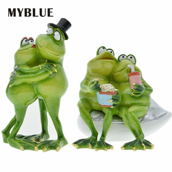 

myblue cute garden animal resin embrace lovers cartoon frog figurine nordic home room decoration accessories c0220