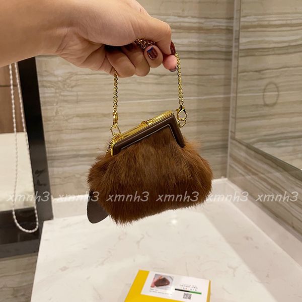 

fashion mini messenger bags woman designer plush one shoulder chain bag luxury handbags with gift box