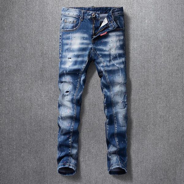 

new spliced painted jeans men printed designer 2021 designer jeans retro blue denim trousers hip hop streetwear long pants