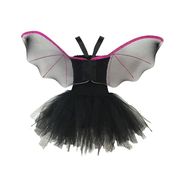 Halloween Vleermuis Jurk Mesh Meisje Vleugels Kinderpak Cosplay Kerst Prestaties Kostuum Tutu + Haarhoepel Set Y0913