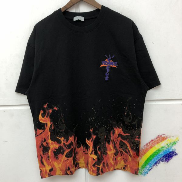 

2021 new travis scott embroidery cactus jack t shirt men women flame pattern washed tees t-shirts 3o62, White;black