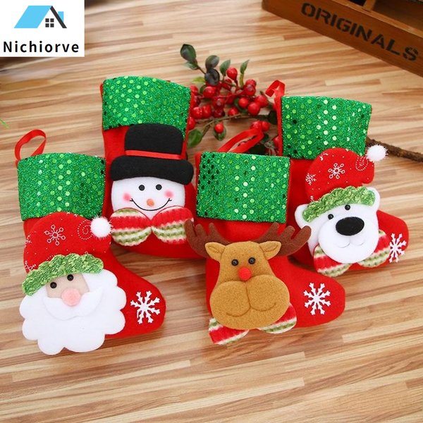 

mini christmas hanging socks cute candy gift bag snowman santa claus deer bear christmas stocking for christmas tree decor pendant 2020 825
