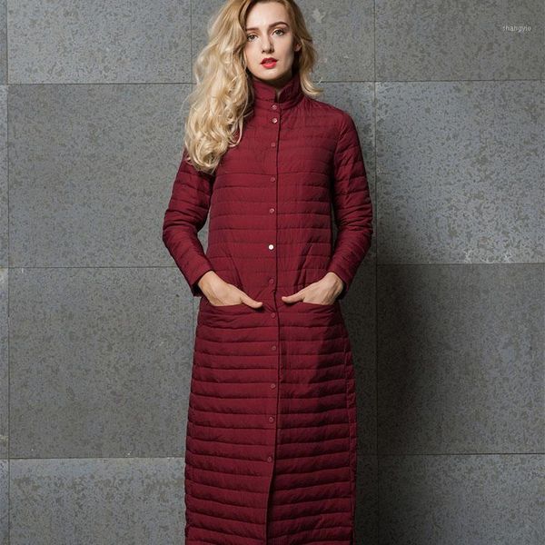 

2018 winter white duck down solid jacket women x-long coat parkas thick female black warm clothes standing collar