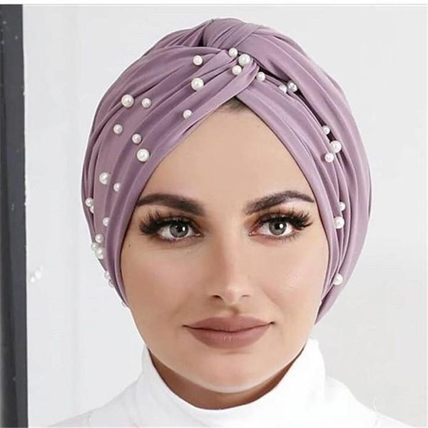

ethnic clothing muslim fashion women elastic velvet pearls turban caps islamic hijab bonnet musulman femme headscarf hat turbante muj, Red