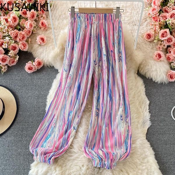 

women's pants & capris kusahiki korean tie dye pleated harem women stretch high waist long trousers causal 2021 woman mujer 6k914, Black;white