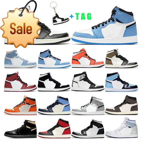 

basketball shoes 1s jumpman 1 university blue hyper royal dark mocha silver toe smoke grey twist turf orange chicago women sports sneakers i, Black