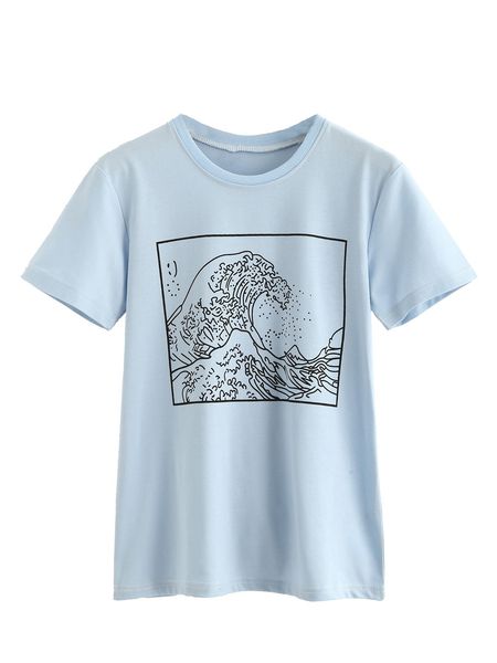 

women's short sleeve casual graphic print tee shirt blue, White;black