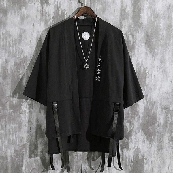 

men's casual shirts summer haori cardigan kimono men shirt samurai japanese clothing robes loose tin streetwear asian clothes camisas, White;black